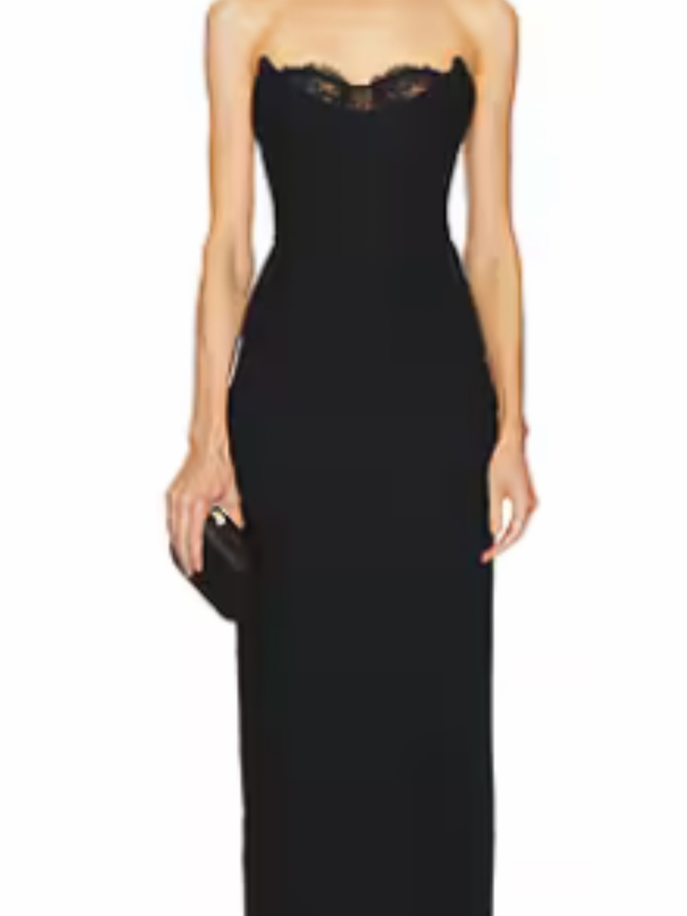 Michael Costello Louisa Strapless Black Lace-Trim Maxi Gown